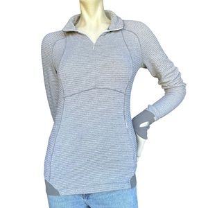 Lululemon Runderful 1/2 Zip Jacket Grey & White Stripe Base Layer Size 6